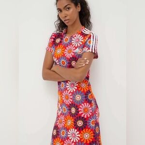 Adidas x Farm Rio Floral Patterned Dress with Stripes Size XL